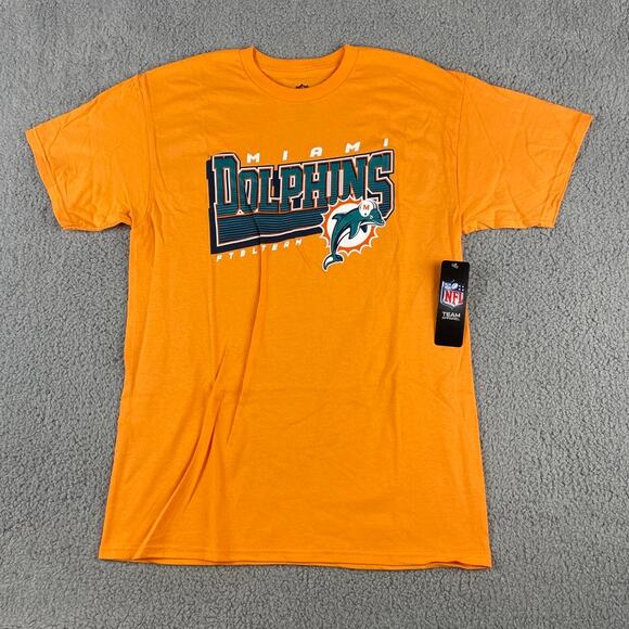 NFL Team Apparel Men Medium Orange Miami Dolphins 100% Cotton Short Sleeve Shirt - Picture 1 of 9